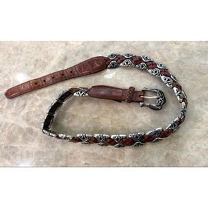 Brighton Brown & Silver Braided Leather Belt size medium. Vintage.